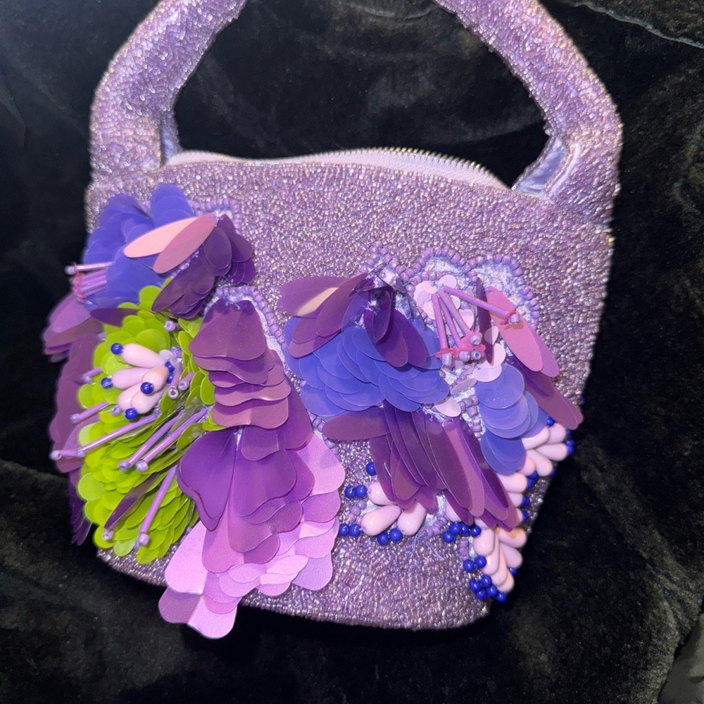 Purple and Green Embellished Women's Bag